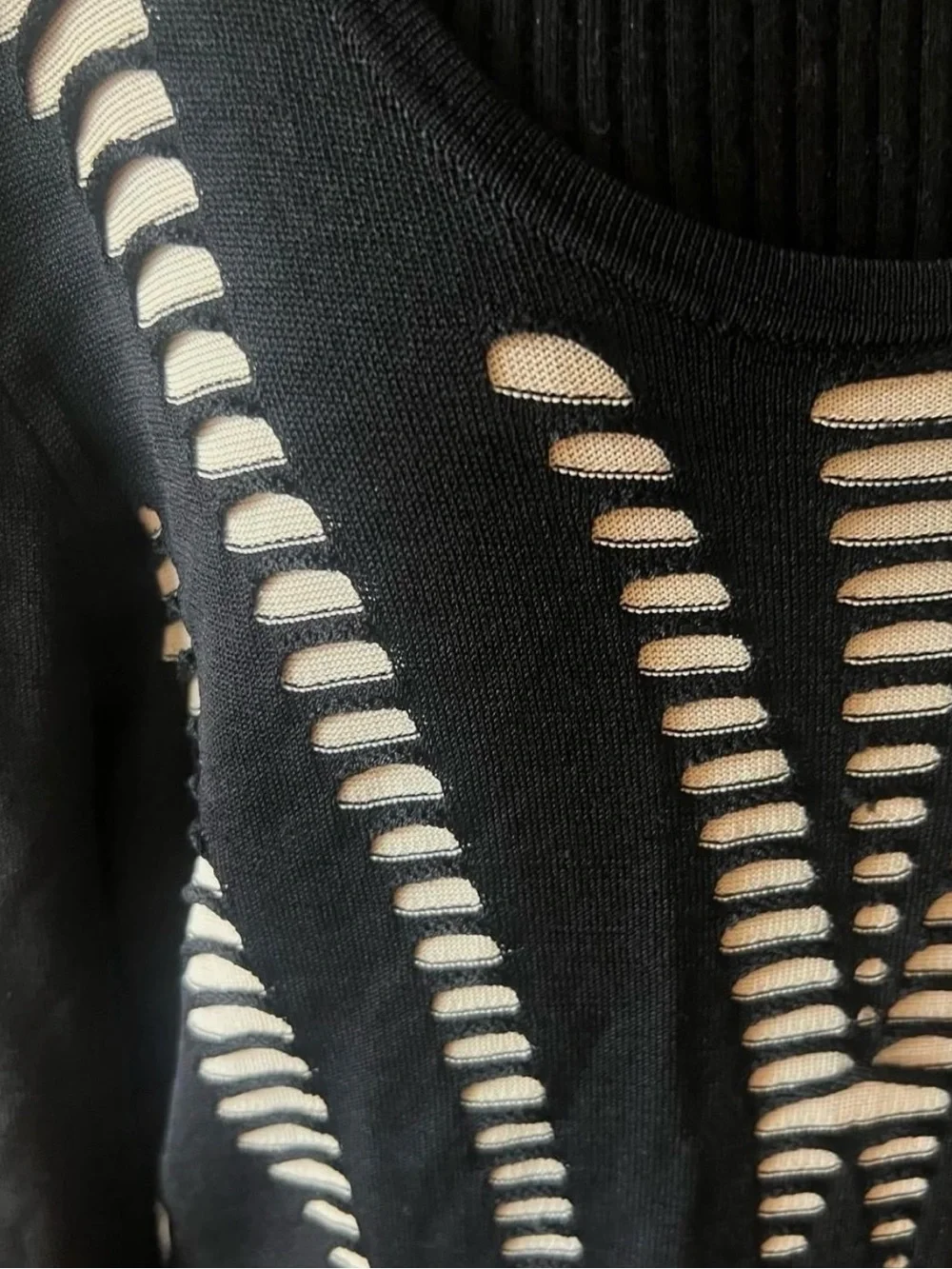 Cache Two-Tone Knit Top in Black and Cream